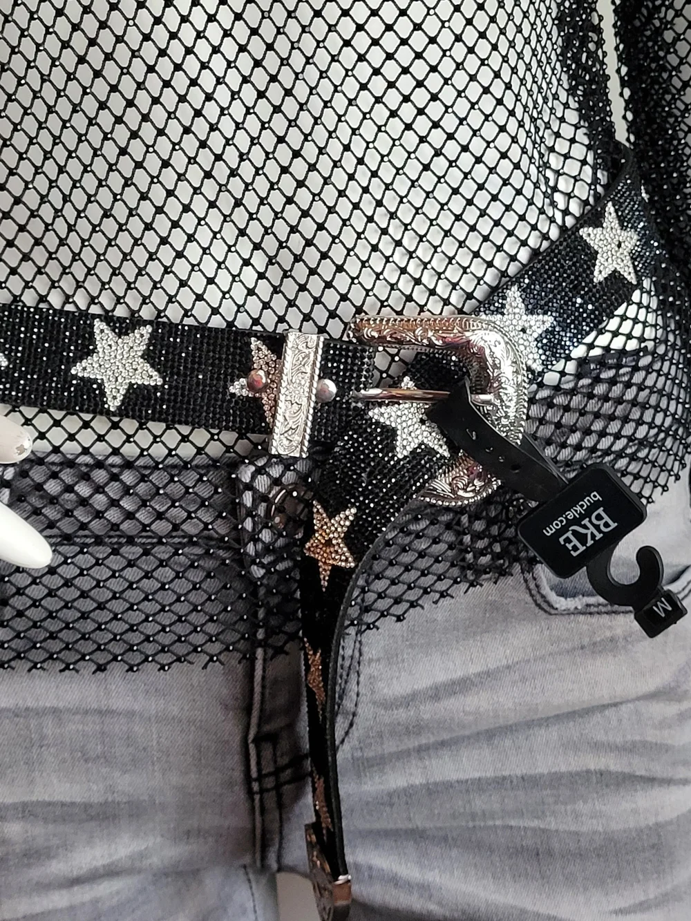 BKE Black Star-Studded Rhinestone Soft Belt M